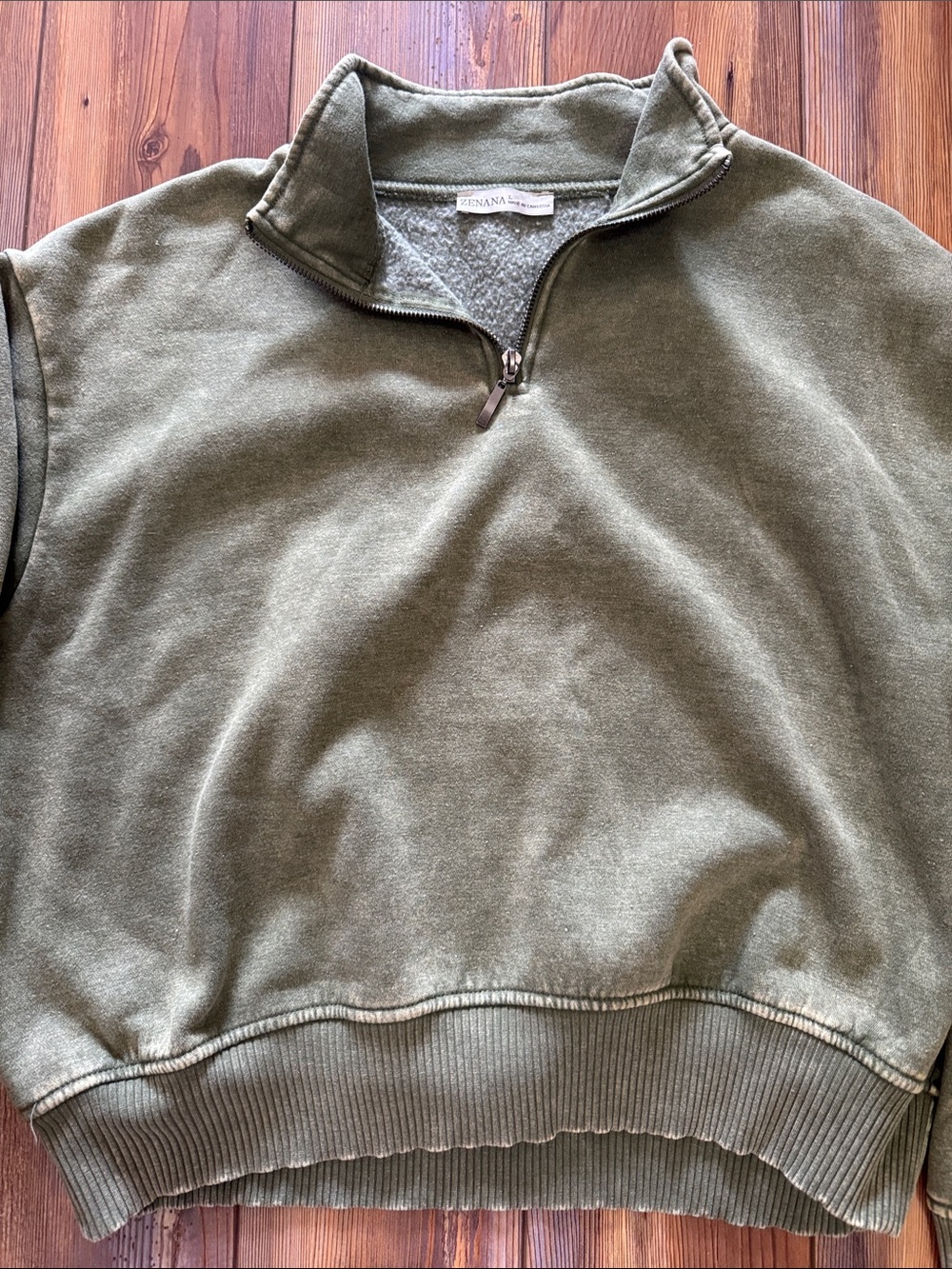 ZENANA Women's Olive Half-Zip Pullover Sweatshirt